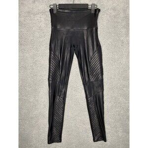 Spanx Leggings Womens Large Black Moto Faux Leather Edgy Stretch Shaping